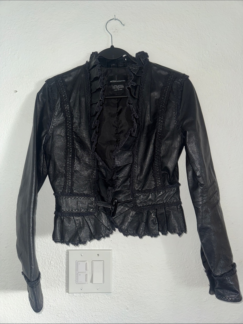 Moda International Black Ruffled Leather Jacket one of a kind